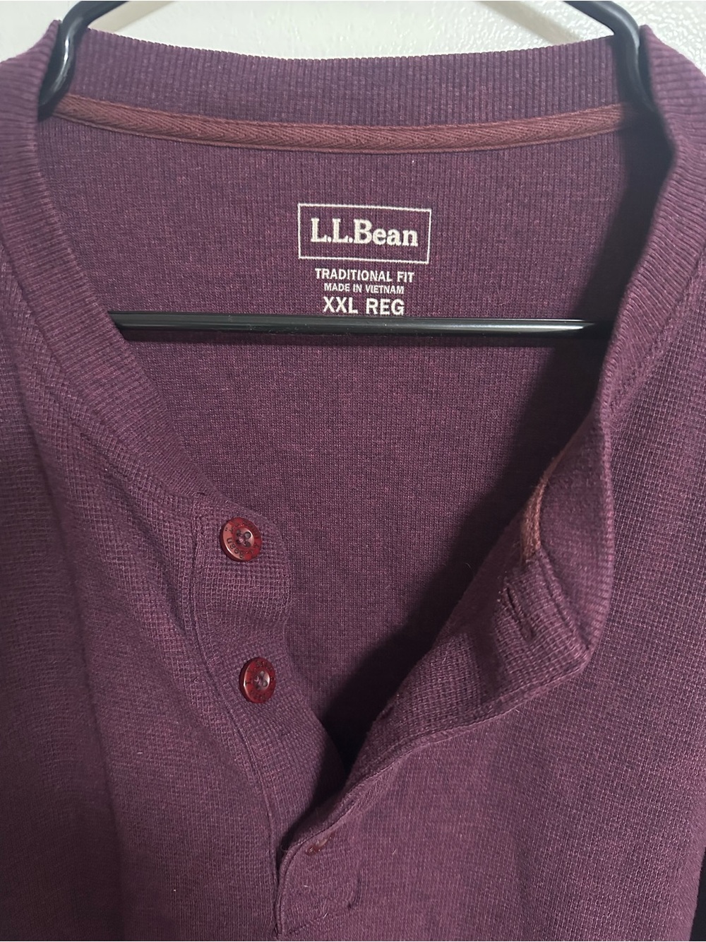 L.L. Bean Plum Waffle-Knit Henley Top